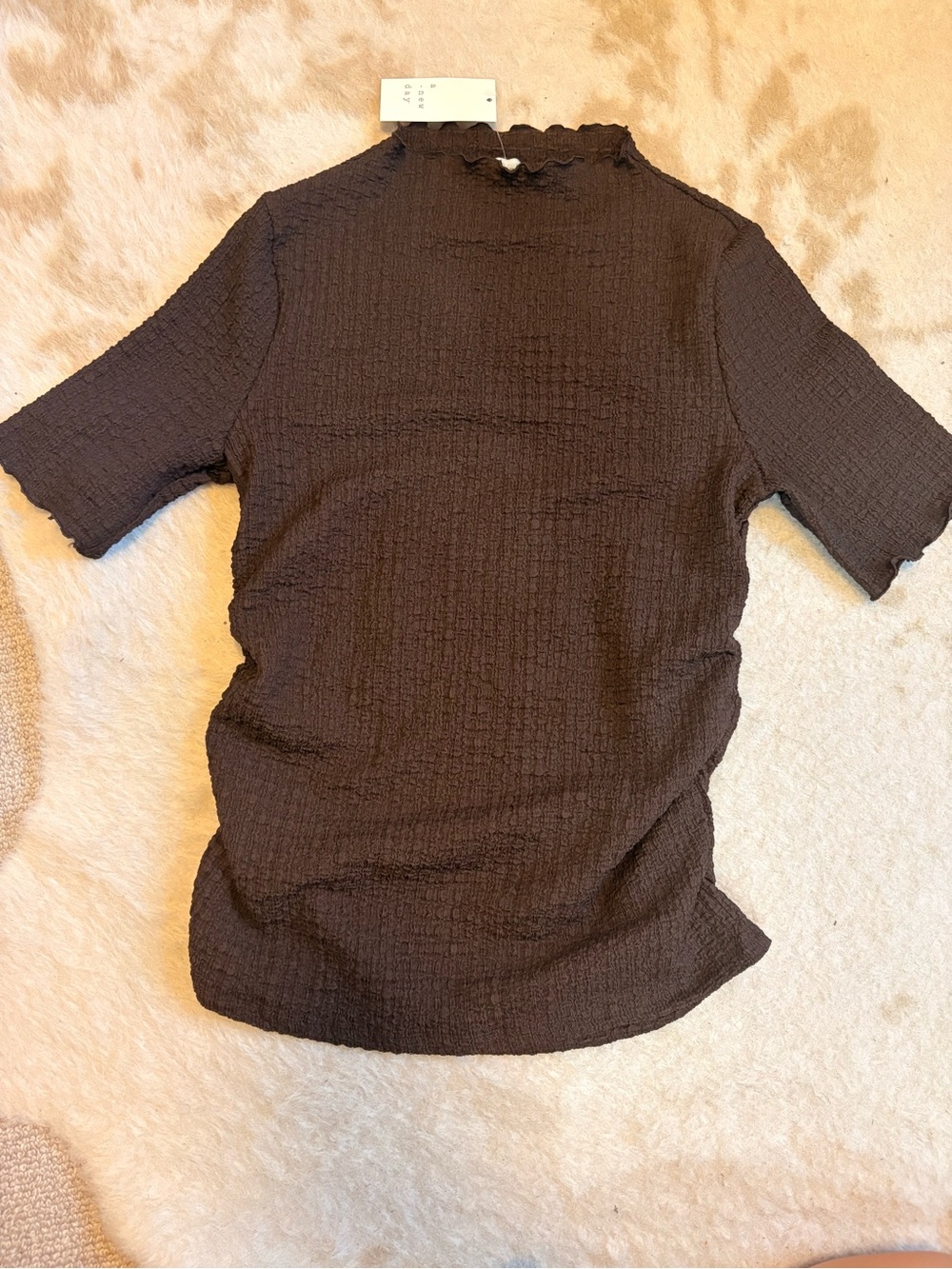 A New Day Brown Textured Mock Neck Short-Sleeve Top
